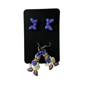 Disney Daisy Duck Dangle Earrings Bow PVC Theme Park Disneyland Cartoon Kawaii